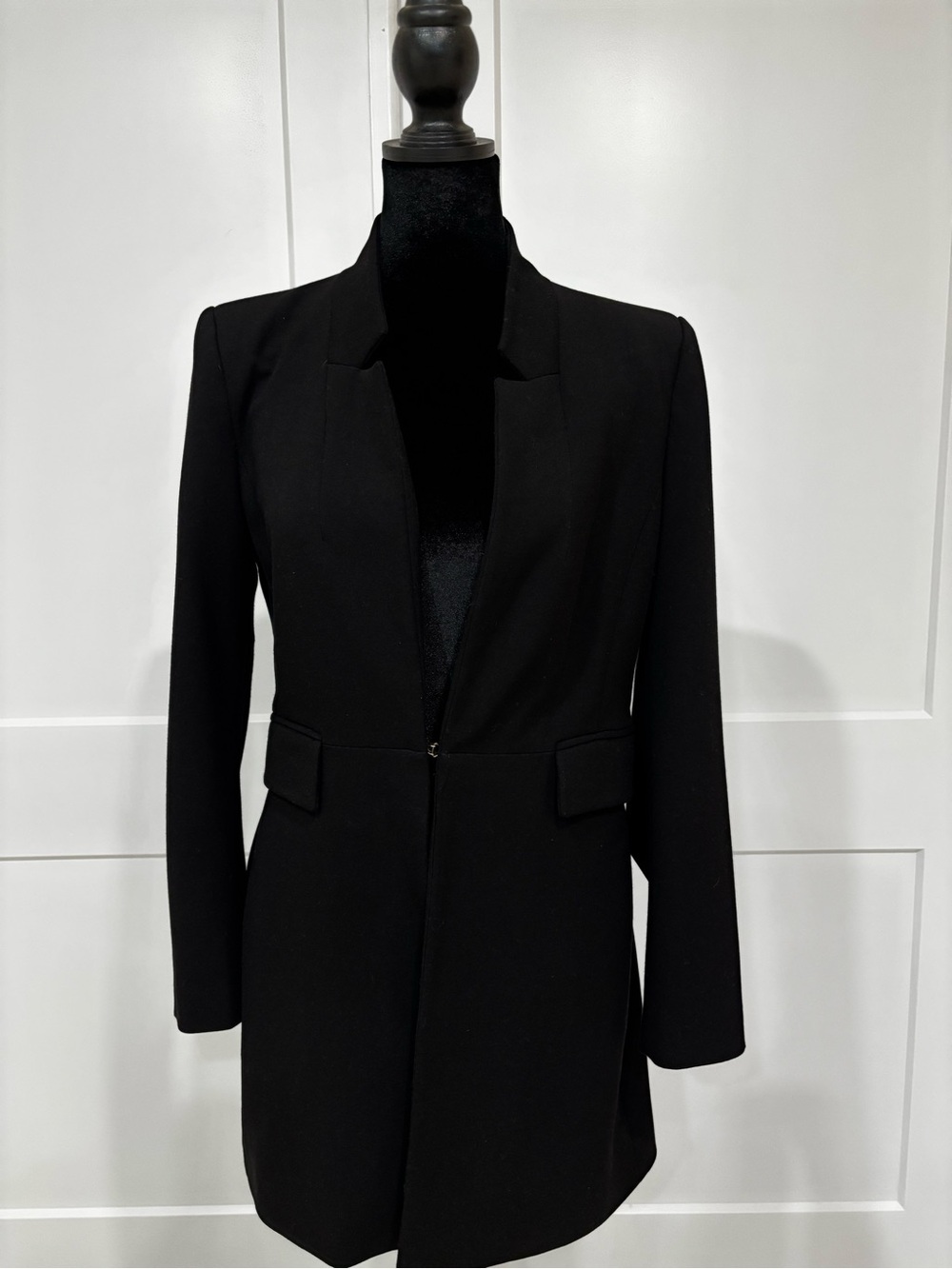 Zara Black Longline Open-Front Blazer Jacket